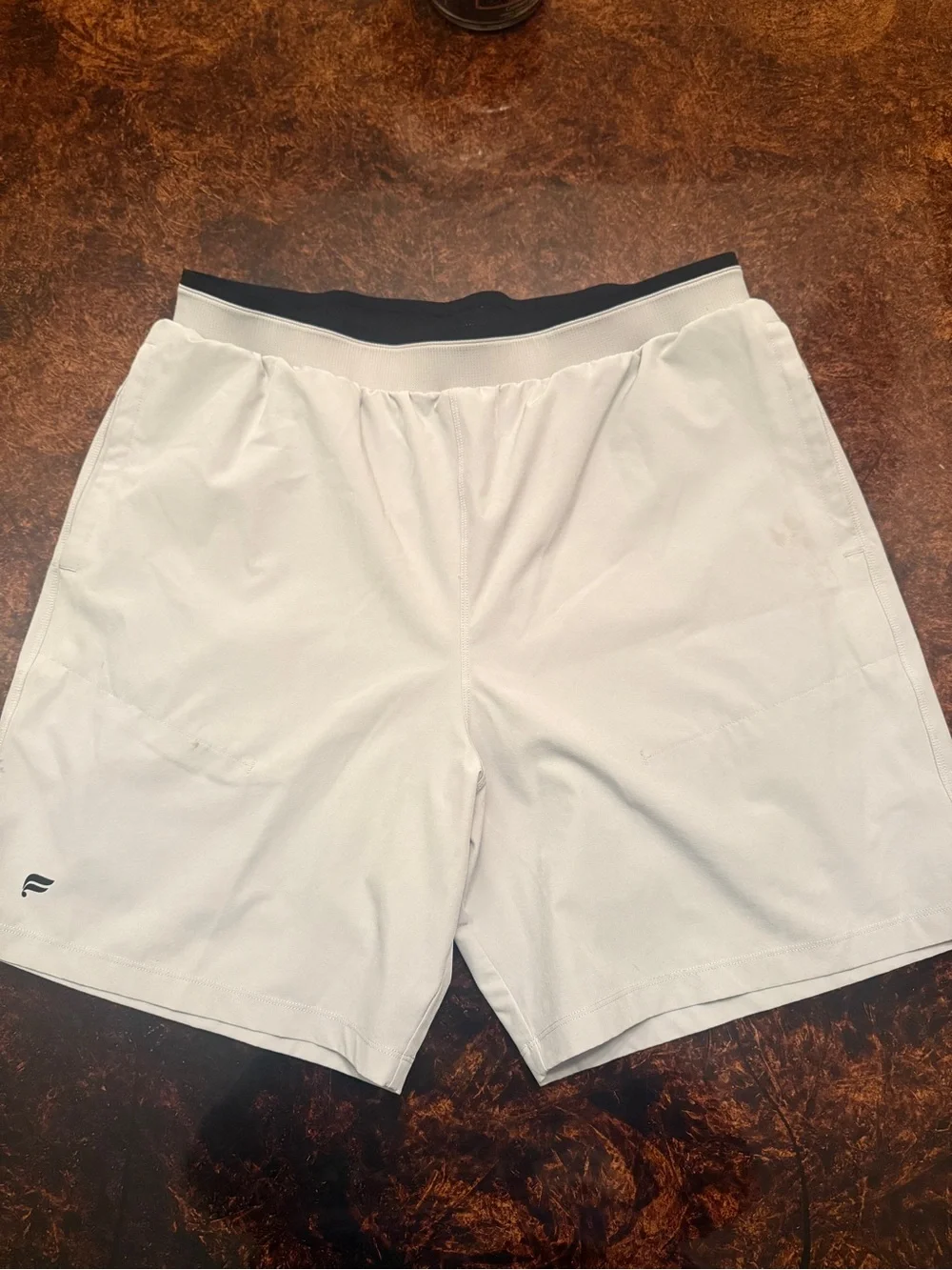 Fabletics Men's White Athletic Shorts with Black Waistband